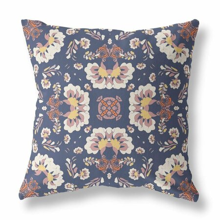 PALACEDESIGNS 16 in. Floral Indoor & Outdoor Zip Throw Pillow Blue & White PA3101116